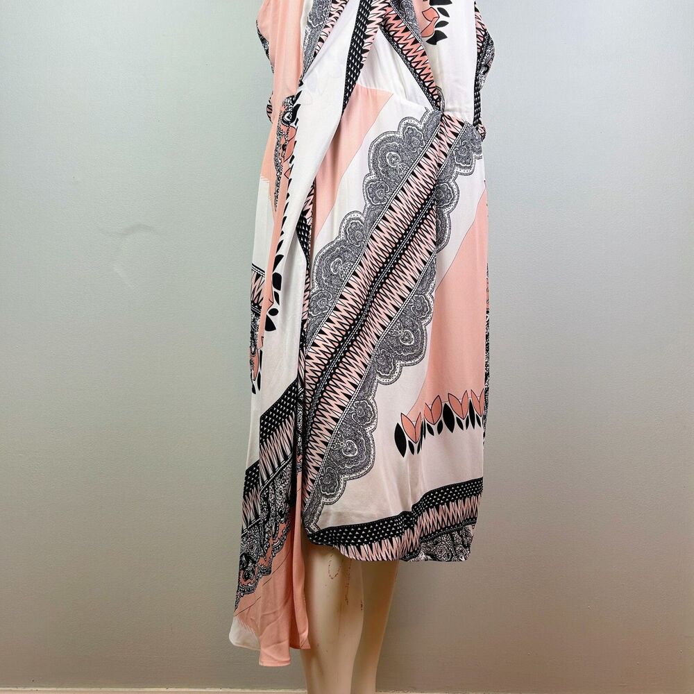 NWT REISS Hope Scarf Print Wrap Dress Asymmetrical Hem Pink White Black US 14 - Picture 5 of 16